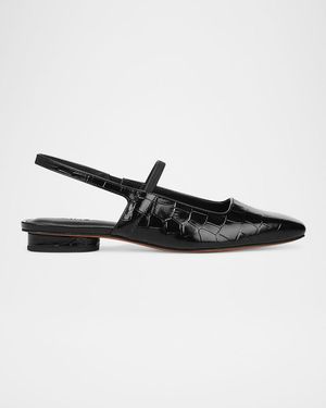 Vince Venice Croc-Embossed Leather Slingback Flats - Black