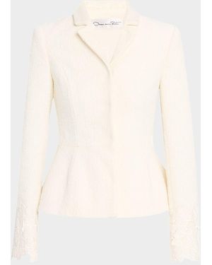 Oscar de la Renta Embroidered Boucle Peplum Suit Jacket - Natural