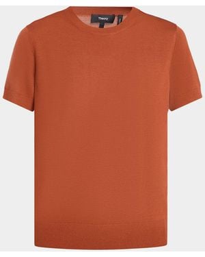 Theory Regal Merino Wool Short-Sleeve Crew T-Shirt - Orange