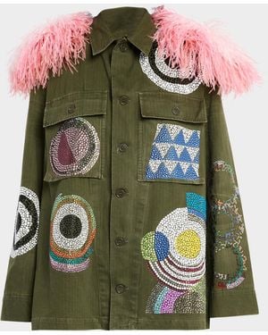 Libertine Sonia Crystal Vintage French Military Jacket With Feathers - Green