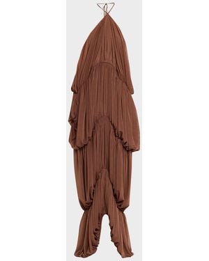 Ronny Kobo Bia Draped Halter Column Maxi Dress - Brown