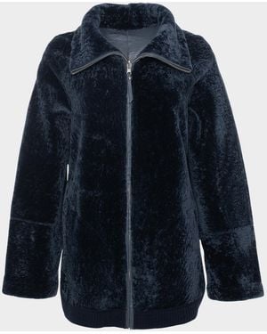 Gorski Textured Shearling Lamb Zip Jacket - Blue