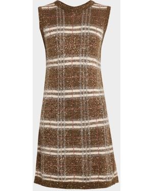 Brunello Cucinelli Shimmering Check Knit Sleeveless Dress - Brown