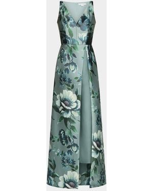 Kay Unger Isabelle Floral-Print Walk-Thru Jumpsuit - Green