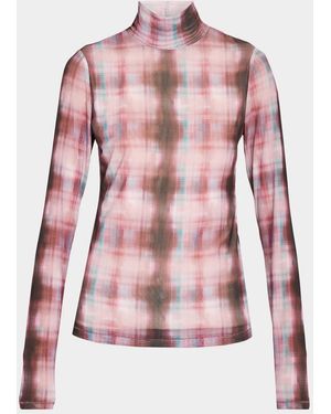 Rag & Bone Yana Sheer Plaid Turtleneck Top - Pink