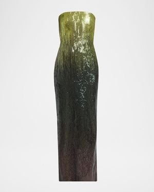 Elie Saab Strapless Ombre Sequin Column Gown - Green