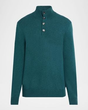 Brioni Cashmere Knit Mock Neck Half-Placket Sweater - Green
