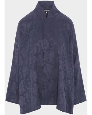 Eskandar A-Line Silk Floral Jacquard Jacket - Blue