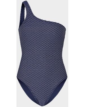 Milly Cabana Joni Textured Waves One-Shoulder One-Piece Swimsuit - Blue