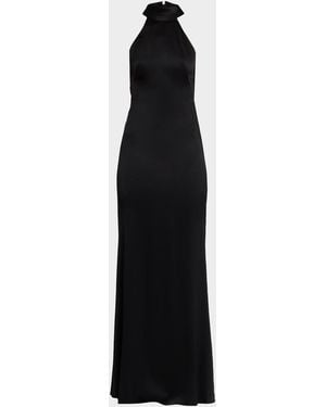 Emanuel Ungaro Poppy Lace-Back Halter Column Gown - Black