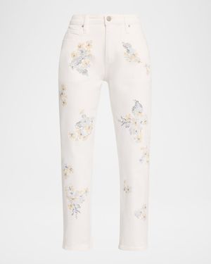 Libertine Porcelain Garden Embellished Slim-Leg Ankle Jeans - White