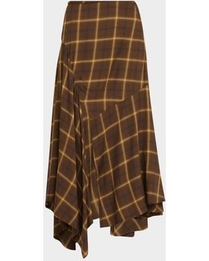 Co. Plaid Asymmetric Slit Midi Skirt - Brown