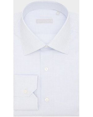 Stefano Ricci Cotton Micro-Graph Check Point Collar Dress Shirt - White