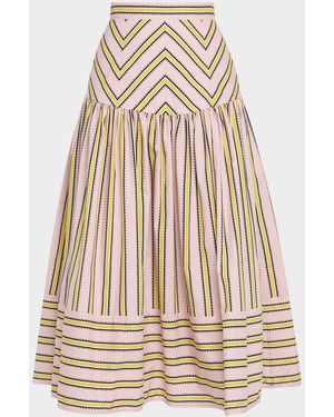 Silvia Tcherassi Kristina Striped Drop-Waist Midi Skirt - Natural