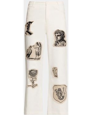 Libertine Graphic Patches Kickflare-Leg Ankle Jeans - Natural