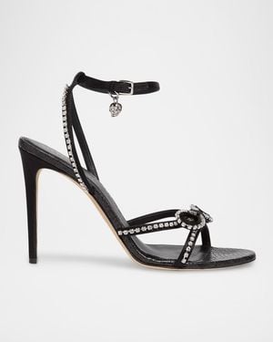 McQueen 105Mm Crystal Bow Satin Sandals - Metallic