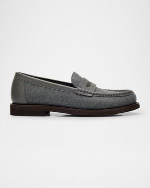 Brunello Cucinelli Felt Monili Penny Loafers - Black