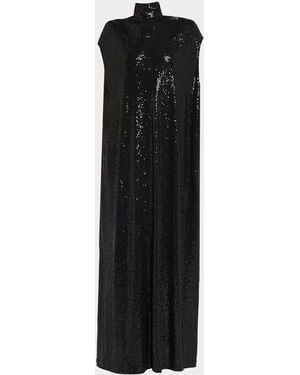 Michael Kors Cap-Sleeve Sequined Shift Gown - Black