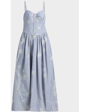AMUR Bronte Embroidered Cotton-Blend Maxi Dress - Blue