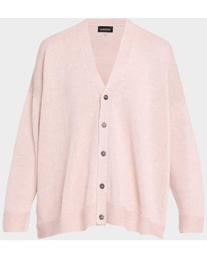 Eskandar Cotton Linen V-Neck Cardigan - Pink