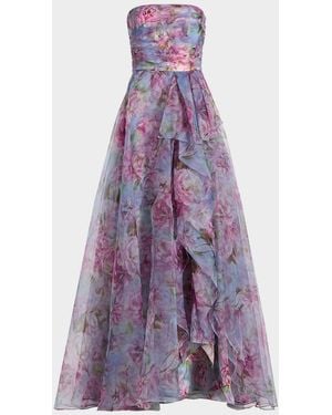 THEIA Fahreta Strapless Floral-Print Gown - Purple