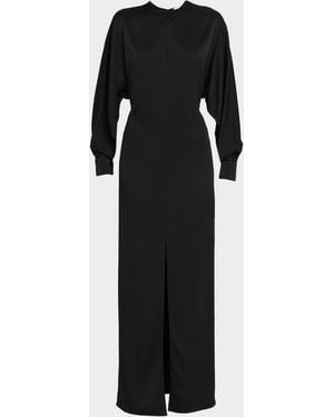 Michael Kors Slit Long-Sleeve Satin Gown - Black