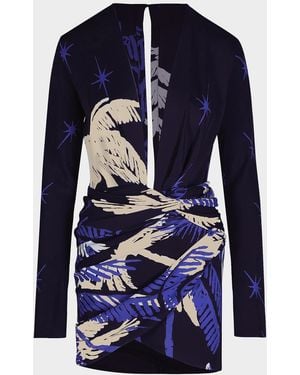 Johanna Ortiz Gangaway Draped Printed Crepe Mini Dress - Blue
