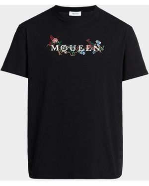McQueen Apos;S Floral-Embroidered Logo T-Shirt - Black