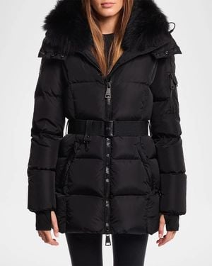 Sam. Luxe Soho Lamb Shearling Collar Belted Down Jacket - Black
