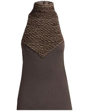 McQueen Turtleneck Scalloped Halter Top - Brown