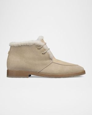 Bougeotte Shearling-Lined Suede Ankle Boots - Natural