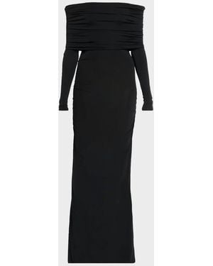 LAPOINTE Off-The-Shoulder Ruched Jersey Long-Sleeve Maxi Dress - Black
