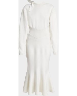 Givenchy Mid Length Bow Collar Flared Dress - White