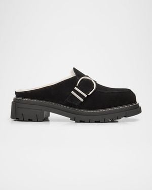 La Canadienne Agatha Shearling-Lined Waterproof Suede Loafer Mules - Black