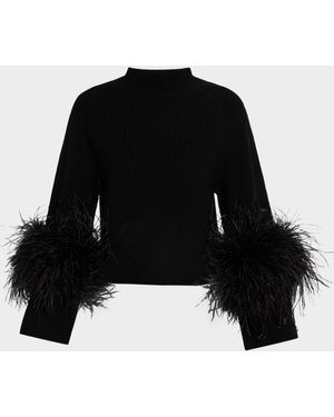 LAPOINTE Mock-Neck Merino Rib Sweater With Feathers - Black