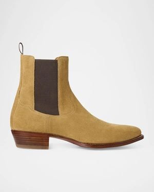 Ralph Lauren Apos;S Calf-Suede Chelsea Western Boots - Natural