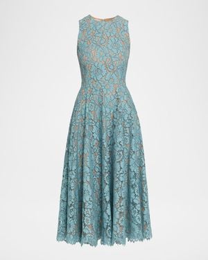 Michael Kors Sleeveless Floral Lace A-Line Midi Dress - Blue