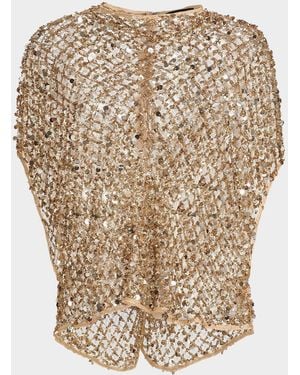 LAPOINTE Sequined Net Mesh Cape T-Shirt - Natural