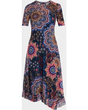 Johnny Was Mesh Asymmetric Midi Dress - Blue