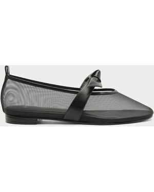 Alexandre Birman Clarita Mesh Leather Ballerina Flats - White