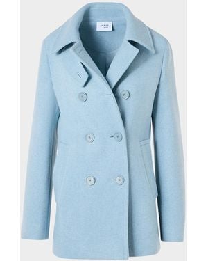 Akris Punto Wool Double-Breasted Peacoat - Blue