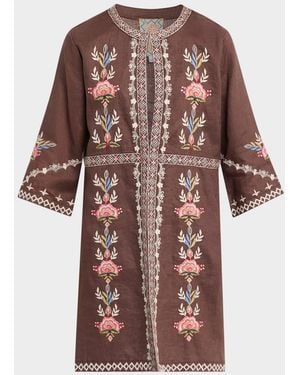 Johnny Was Embroidered Linen Jacket - Brown