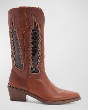 Partow Whitney Mixed Leather Western Boots - Brown