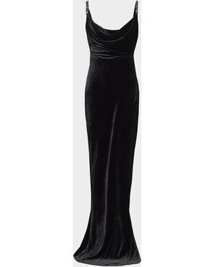 Balmain Embellished-Strap Velvet Gown - Black