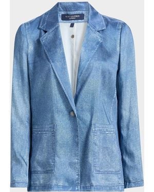 Kobi Halperin Veronica Denim-Print Satin Jacket - Blue