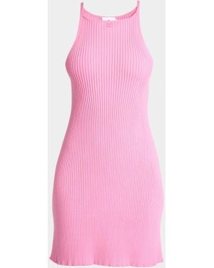 Courreges Rib Knit A-Line Mini Halter Dress - Pink
