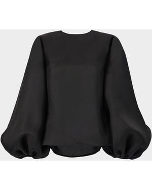 Carolina Herrera Puff-Sleeve Silk Gazar Shirt - Black