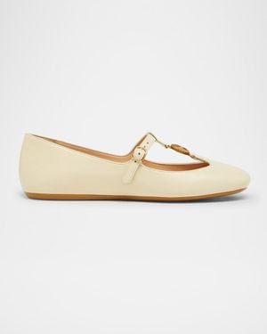 Chloé Leonore Leather Ballerina Flats - White