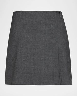 Theory Pleated Wool-Blend Mini Skirt - Gray