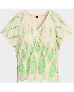 Ramy Brook Bettie Embroidered Short-Sleeve Top - Green